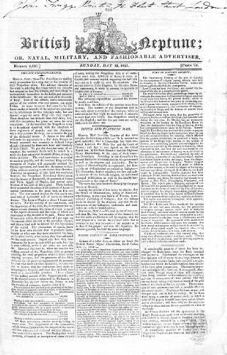 cover page of British Neptune published on May 13, 1821